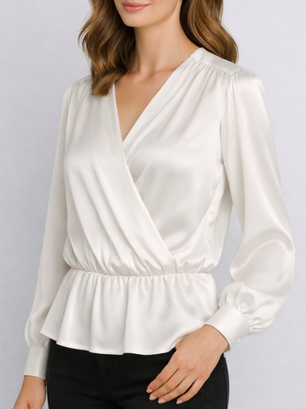 Melissa Nepton Lydia Satin Blouse Top – Off‑White – Size Small NWT